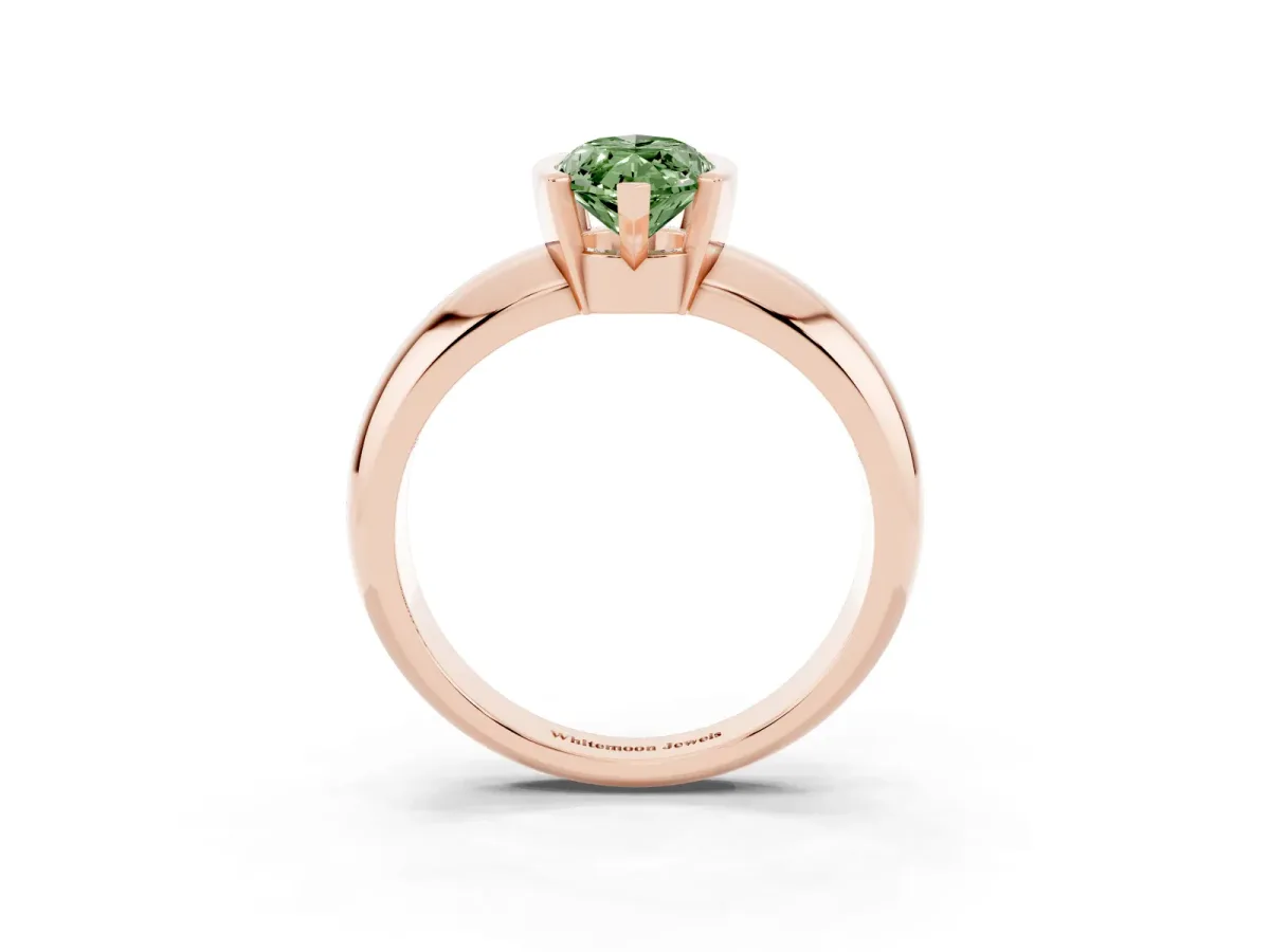 Fancy Green Marquise Cut Solitaire Tension Set Diamond Ring with Wide Band Rose gold