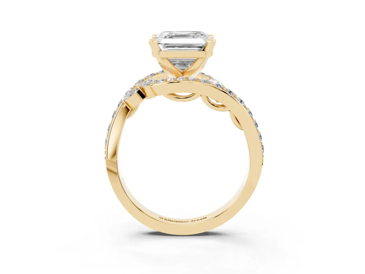 Asscher Cut Solitaire with Pavé Twist Band and Four-Prong Setting Yellow gold