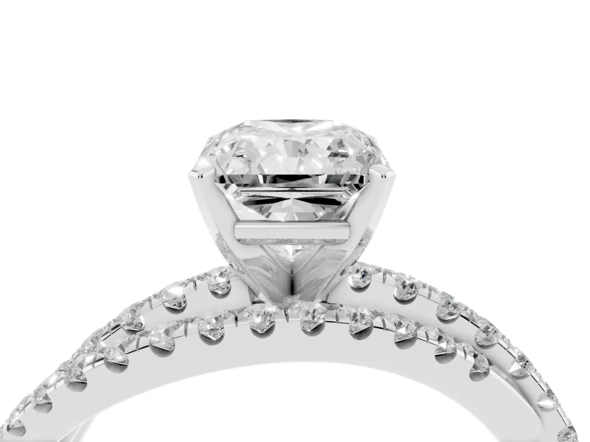 Radiant Cut Solitaire Twist Band with Pavé Setting and Four-Prong Setting Silver