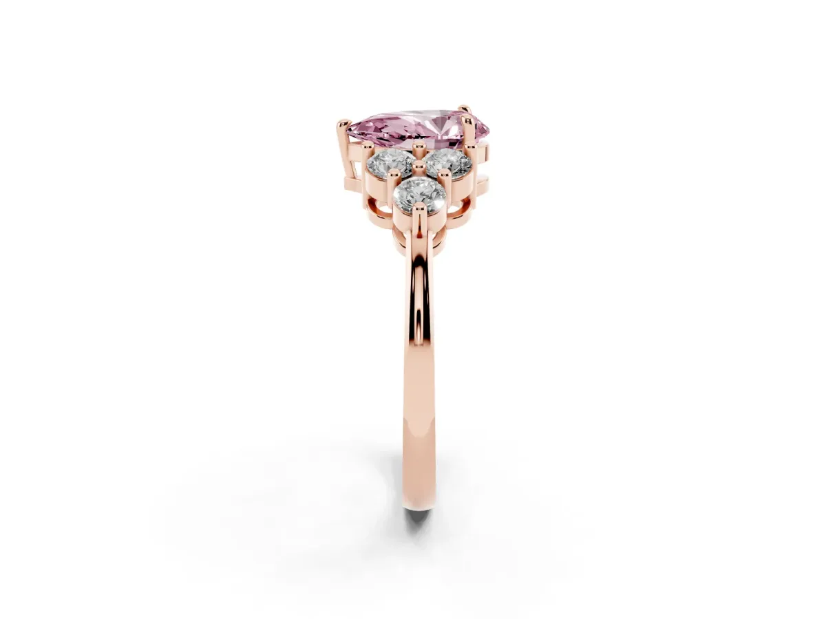 Fancy Pink Pear Cut Brilliant Diamond Cluster Accent Solitaire Ring with Prong Setting Rose gold