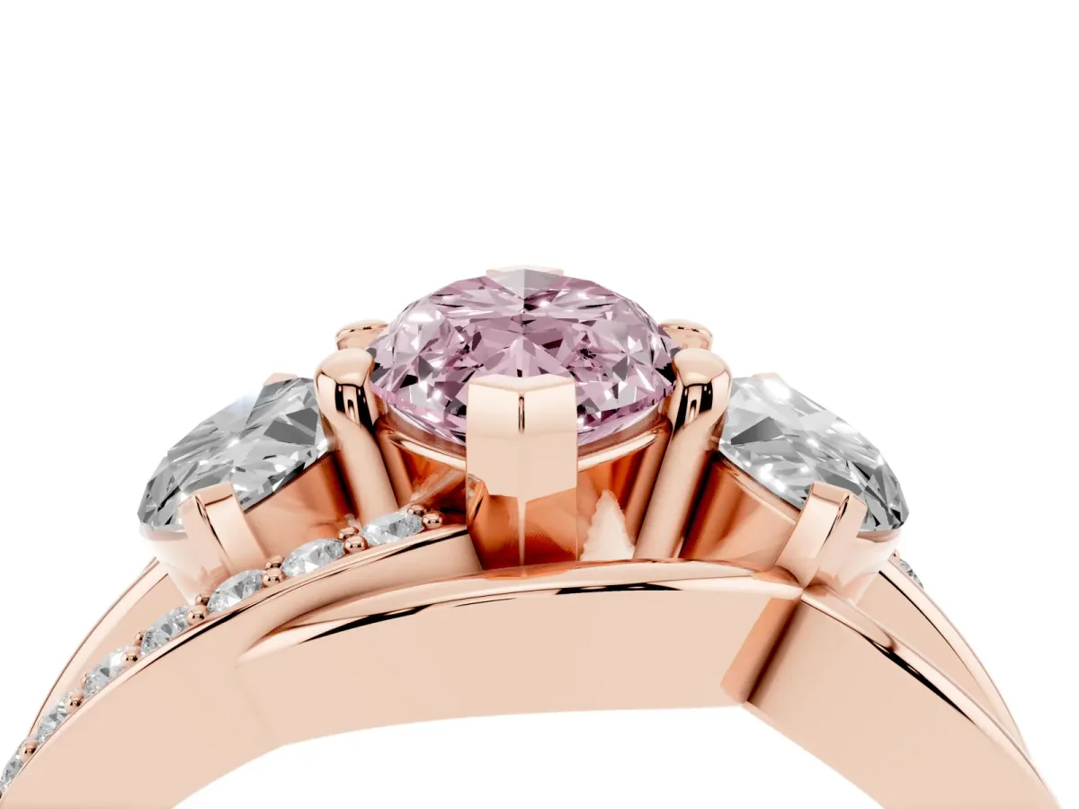 Fancy Pink Three-Stone Marquise Cut Cut Diamond Split Shank Prong Set Ring Rose gold