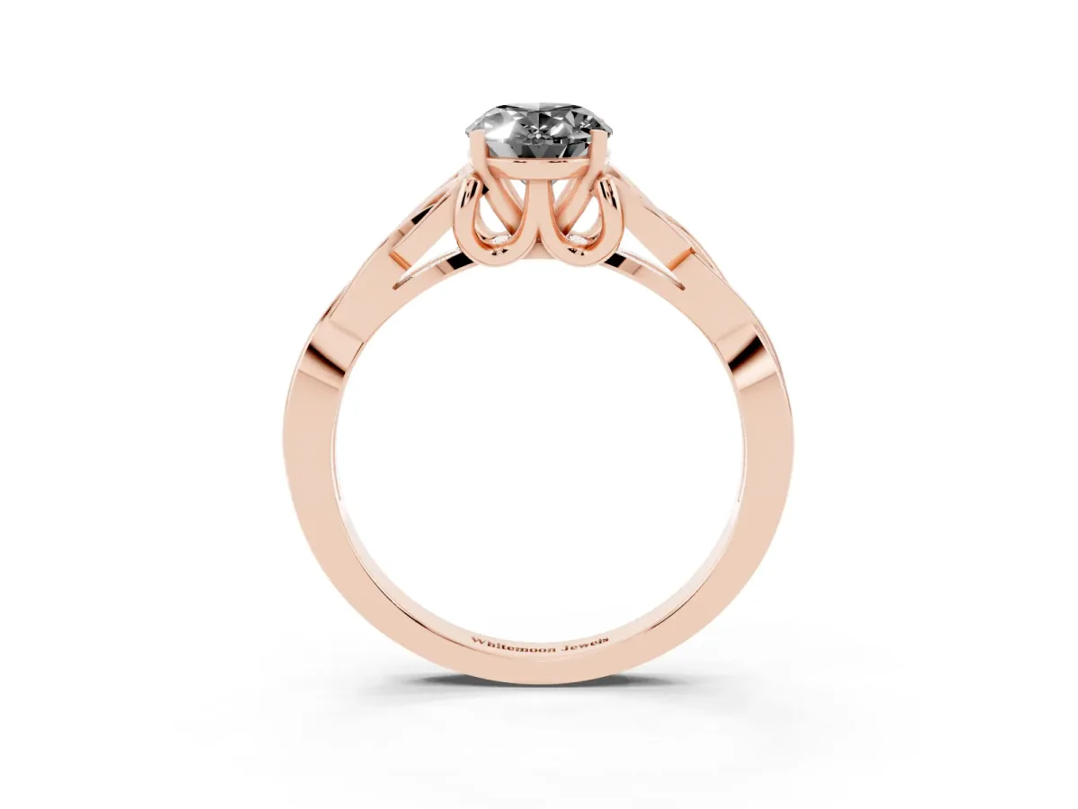 Fancy Black Oval Cut Diamond Solitaire Engagement Ring with Celtic Knot Band and Four-Prong Setting Rose gold