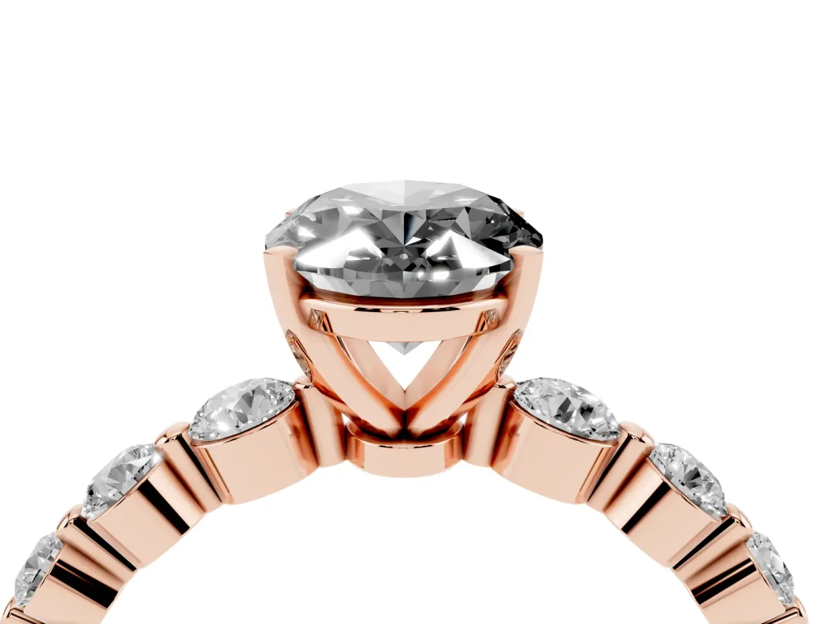 Fancy Black Oval Cut Solitaire Diamond Ring with Pave Band and Four-Prong Setting Rose gold