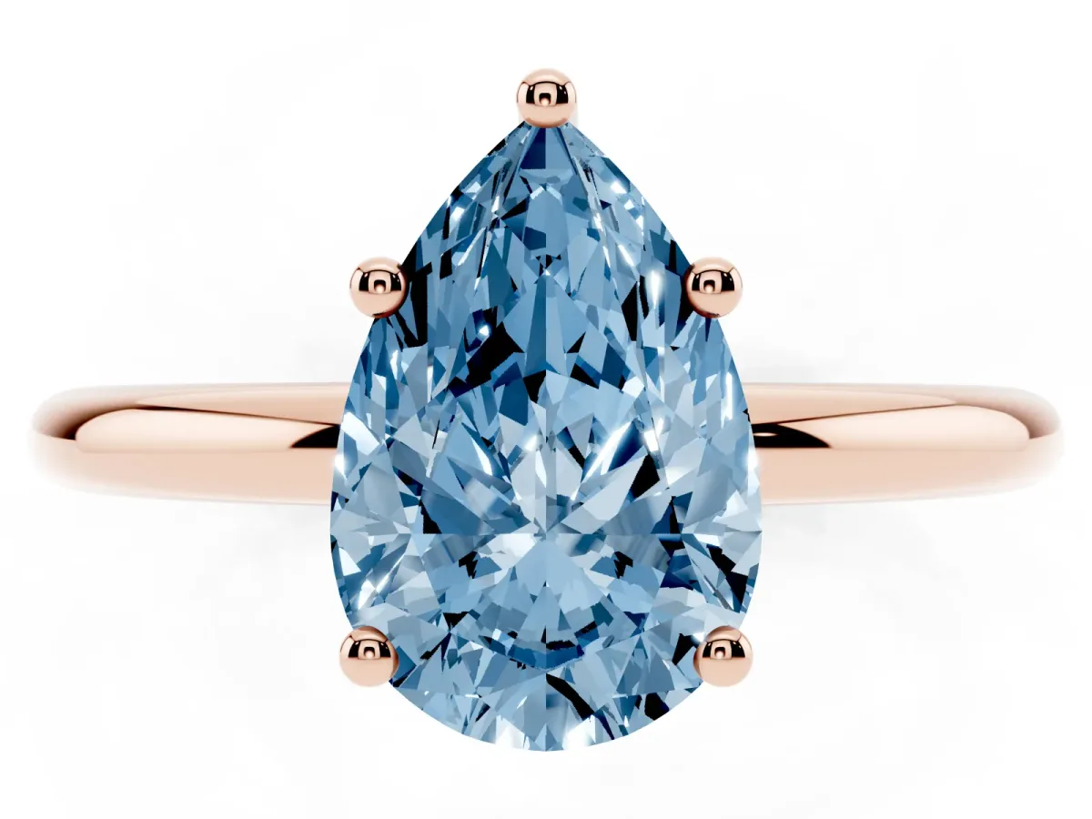 Fancy Blue Pear Cut Cut Solitaire Engagement Ring with Four-Prong Setting and Classic Band Rose gold