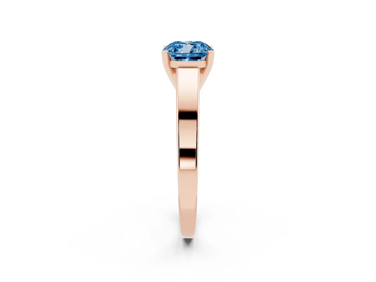Fancy Blue Cushion Cut Solitaire Engagement Ring with Four-Prong Setting and Tapered Band Rose gold
