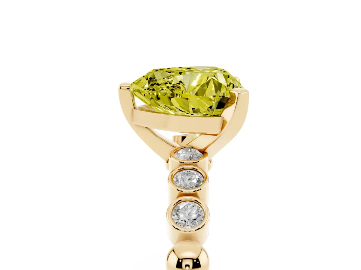 Fancy Yellow Heart Cut Solitaire Bezel Accent Diamond Engagement Ring with Beaded Band and Four-Prong Setting Yellow gold