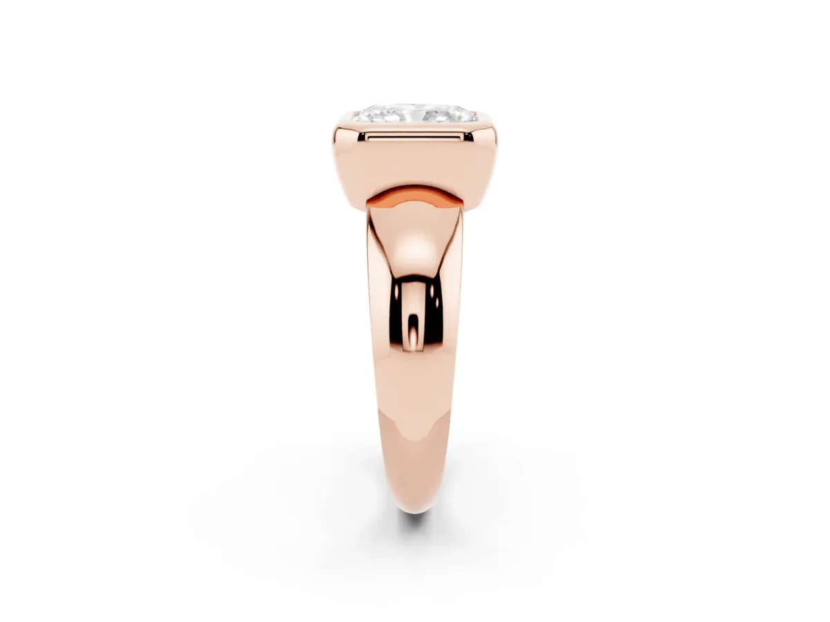 Bezel Set Radiant Cut Solitaire Ring with Wide Band Rose gold