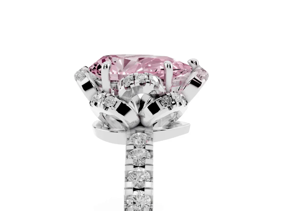 Fancy Pink Pear Cut Diamond Halo Pave Band with Four-Prong Setting Silver