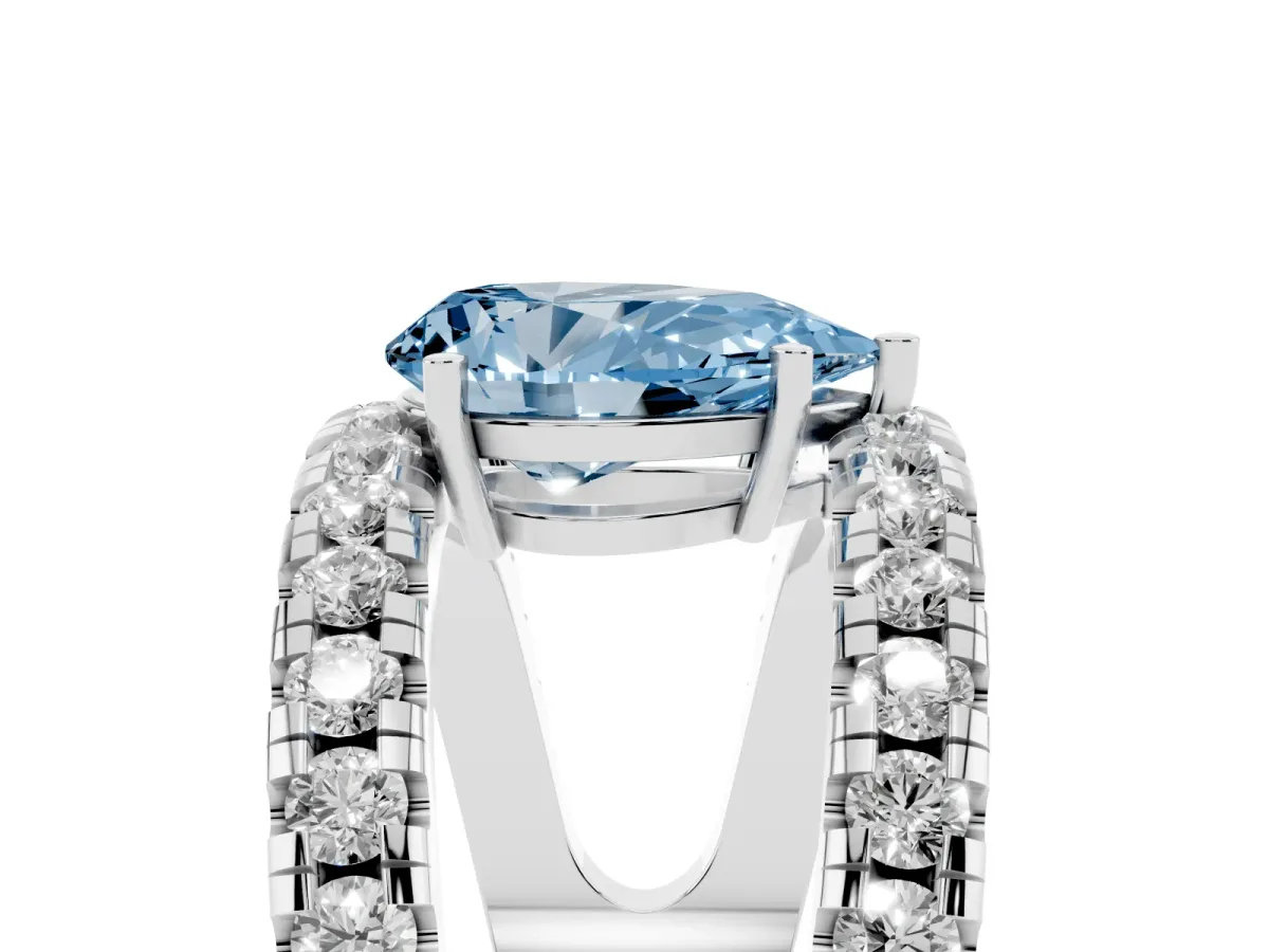 Fancy Blue Pear Cut Solitaire Split Shank Pave Diamond Ring Platinum