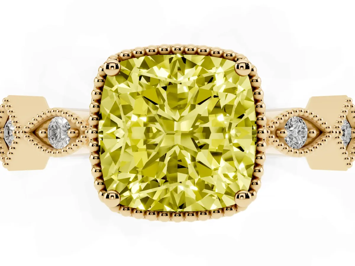 Fancy Yellow Cushion Cut Milgrain Marquise Diamond Twist Band Ring Yellow gold