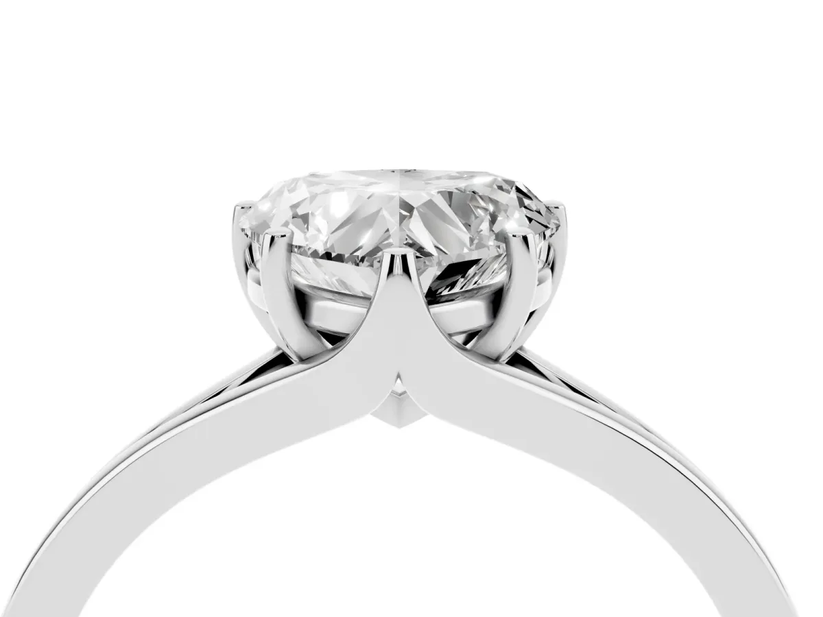 Heart Cut Solitaire Diamond Ring with Six-Prong Setting and Tapered Band Silver