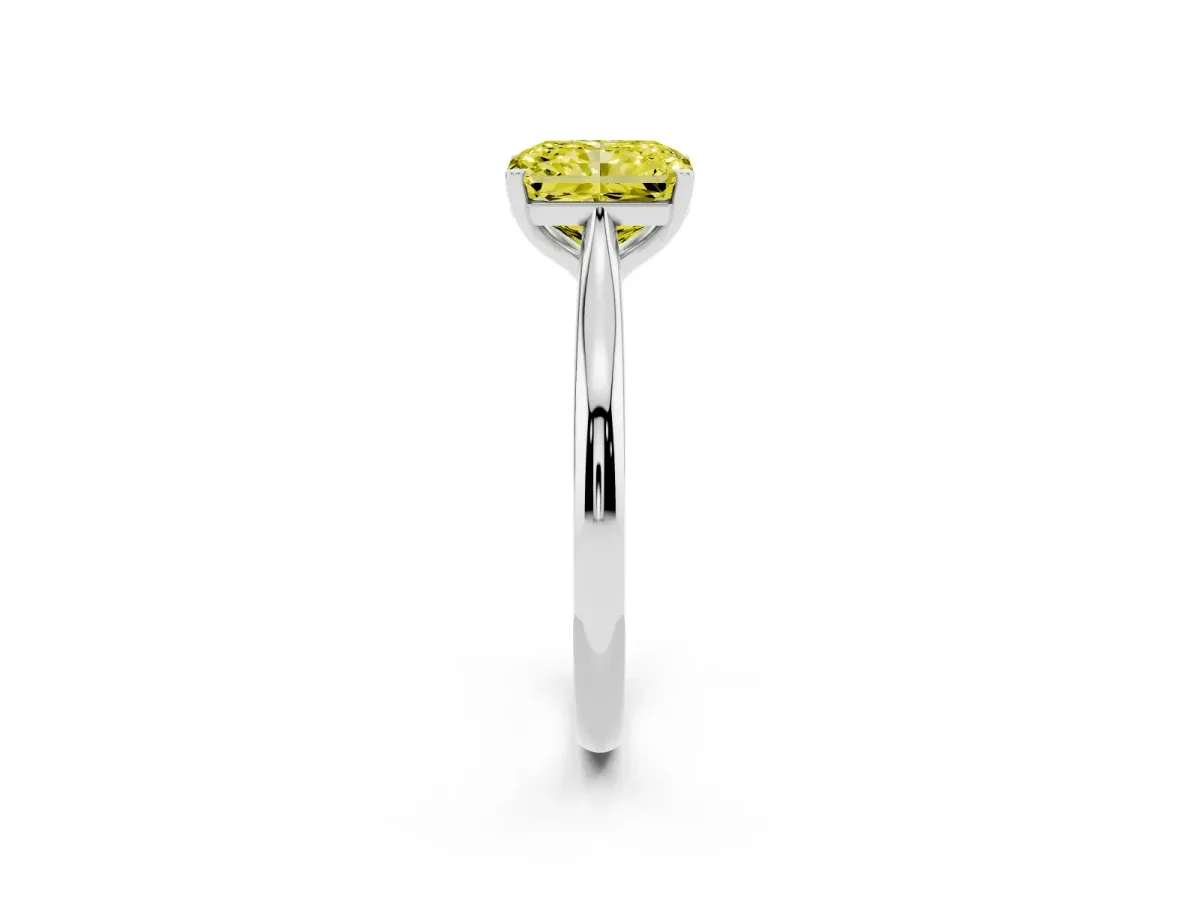 Fancy Yellow Radiant Cut Cut Solitaire Ring with Cathedral Band and Four-Prong Setting Silver