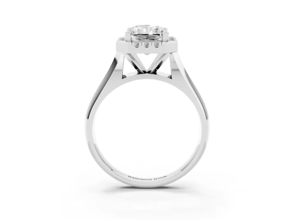 Radiant Cut Cut Halo Solitaire Engagement Ring with Square Band and Four-Prong Setting Platinum