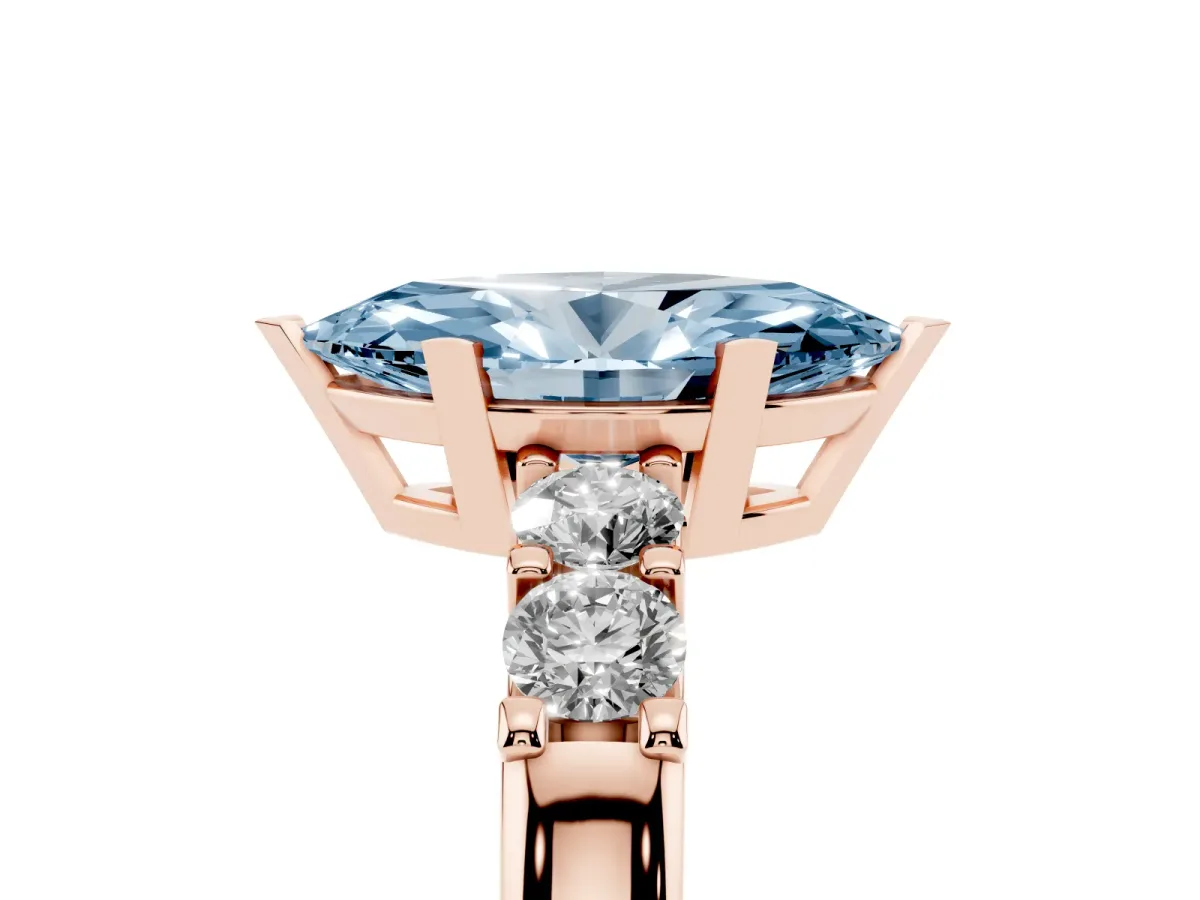 Fancy Blue Marquise Cut Brilliant Cut Diamond Five-Stone Prong Set Engagement Ring with Channel Band Rose gold