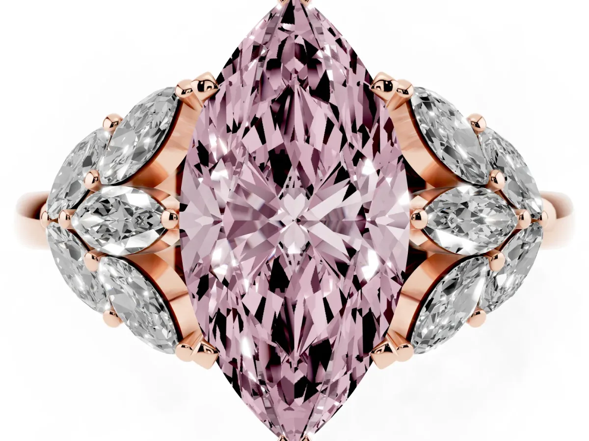 Fancy Pink Marquise Cut Diamond Cluster Leaf Design Ring with Prong Setting Rose gold