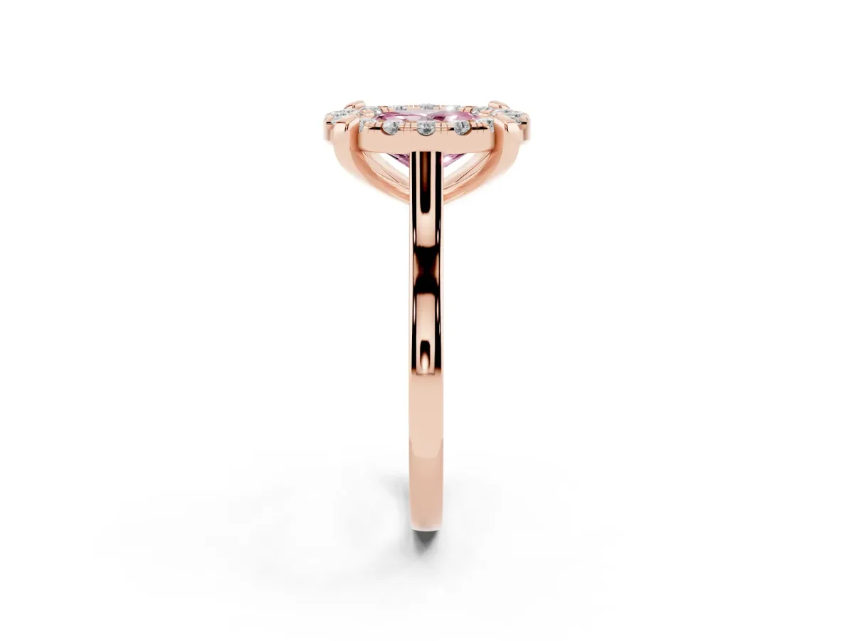 Fancy Pink Oval Cut Diamond Cluster Halo Solitaire with Four-Prong Setting Rose gold