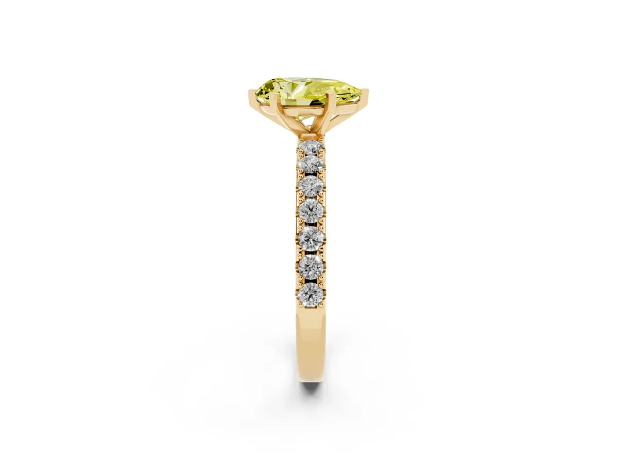 Fancy Yellow Pear Cut Diamond Solitaire Pavé Band with Four-Prong Setting Yellow gold