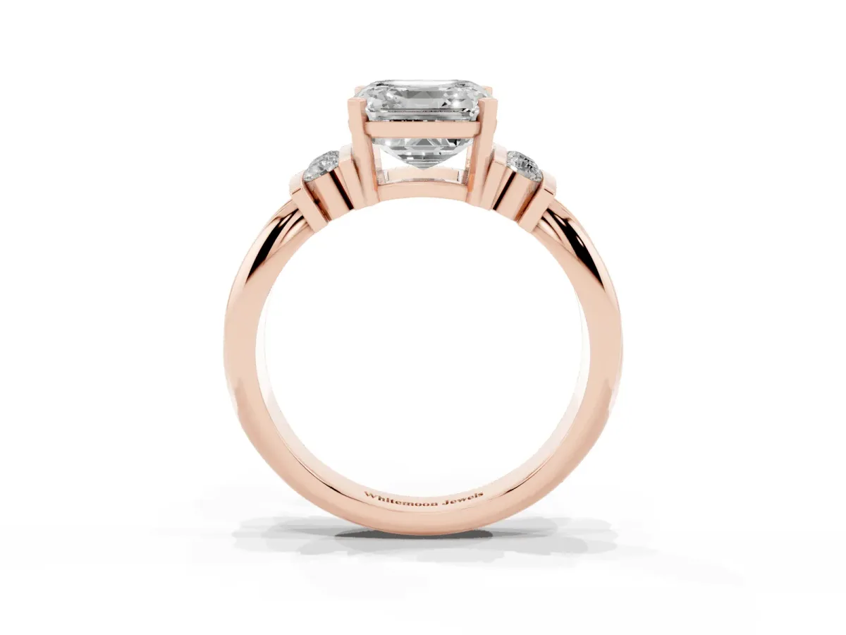 Asscher Cut Cut Three-Stone Channel Set Ring with Bar Prongs Rose gold