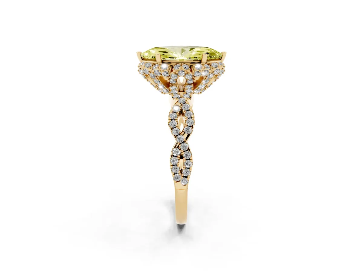 Fancy Yellow Marquise Cut Halo Twist Band Solitaire Ring with Six-Prong Setting Yellow gold