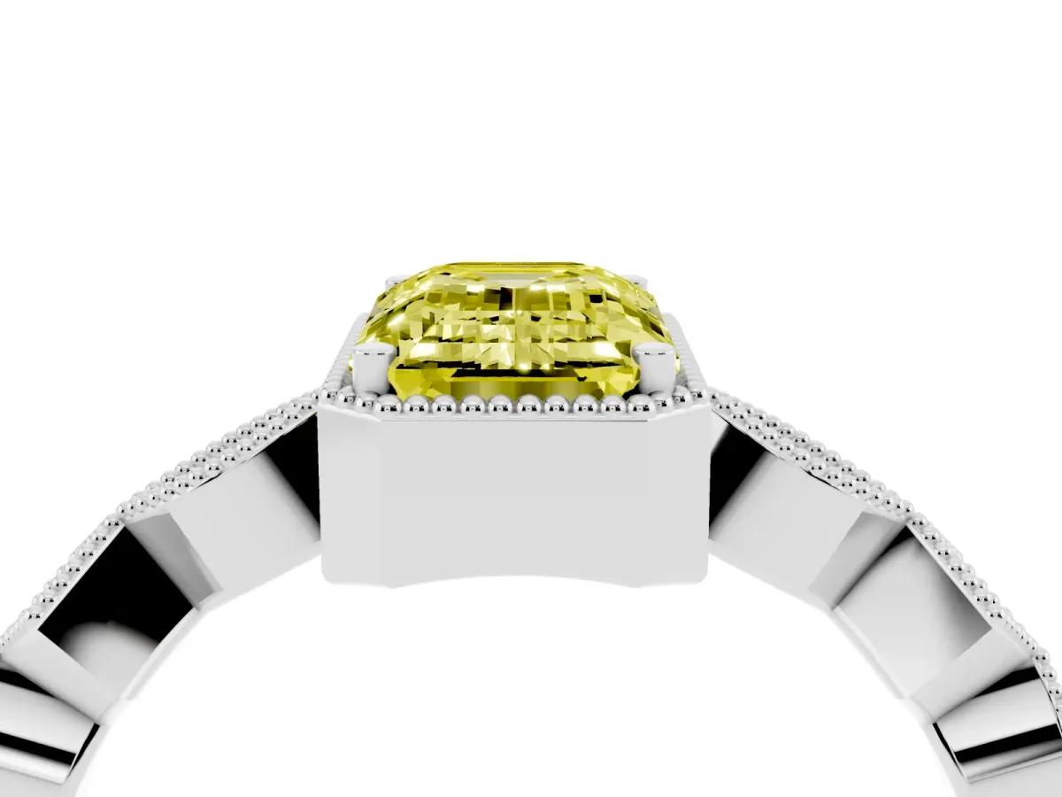 Fancy Yellow Emerald Cut Milgrain Marquise Diamond Twist Band Ring Silver