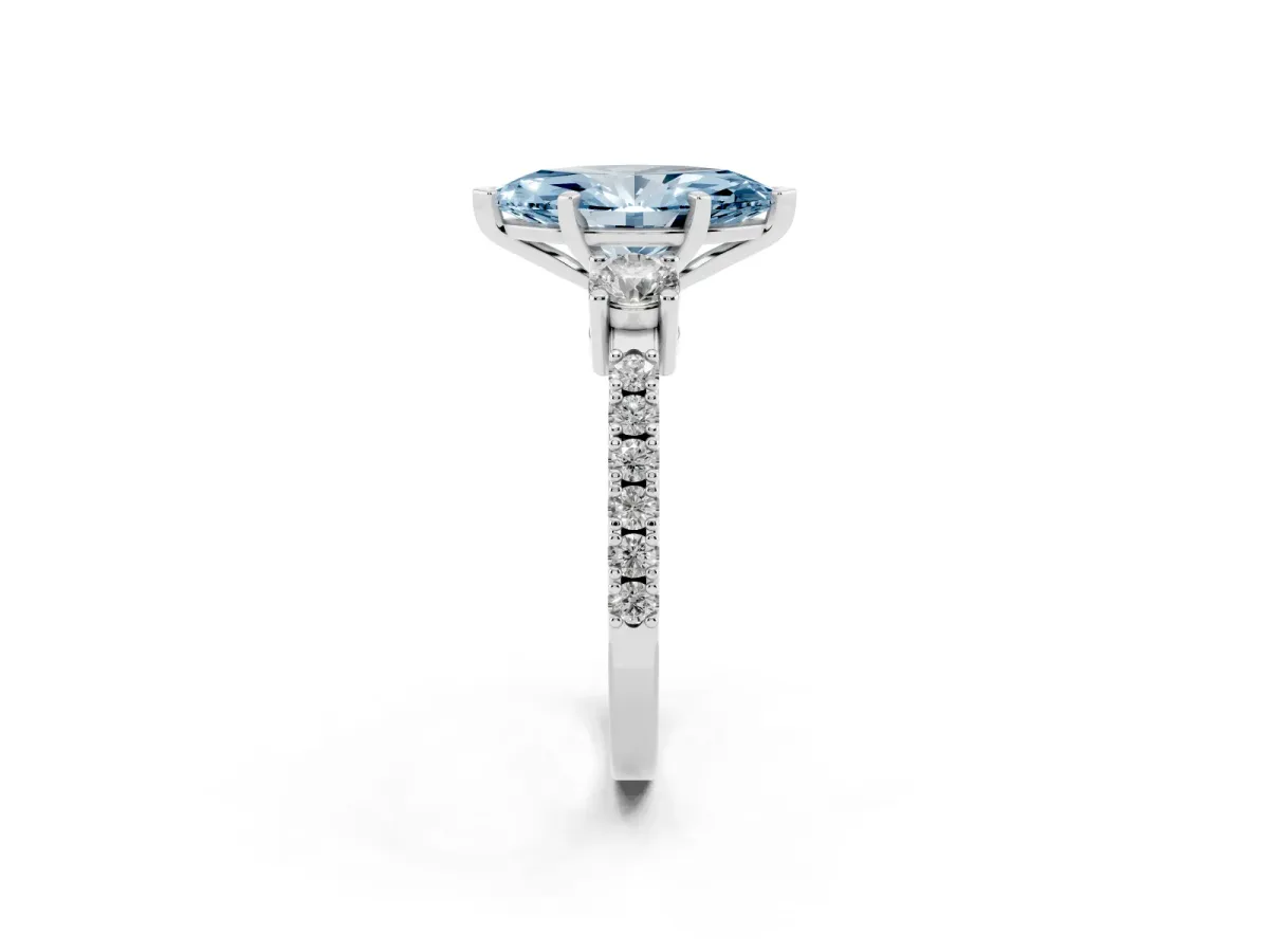 Fancy Blue Marquise Cut Three-Stone Diamond Pavé Band with Prong Setting Silver
