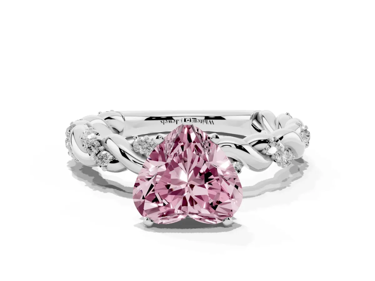 Fancy Pink Heart Cut Diamond Solitaire Ring with Twisted Band and Pavé Accents Platinum