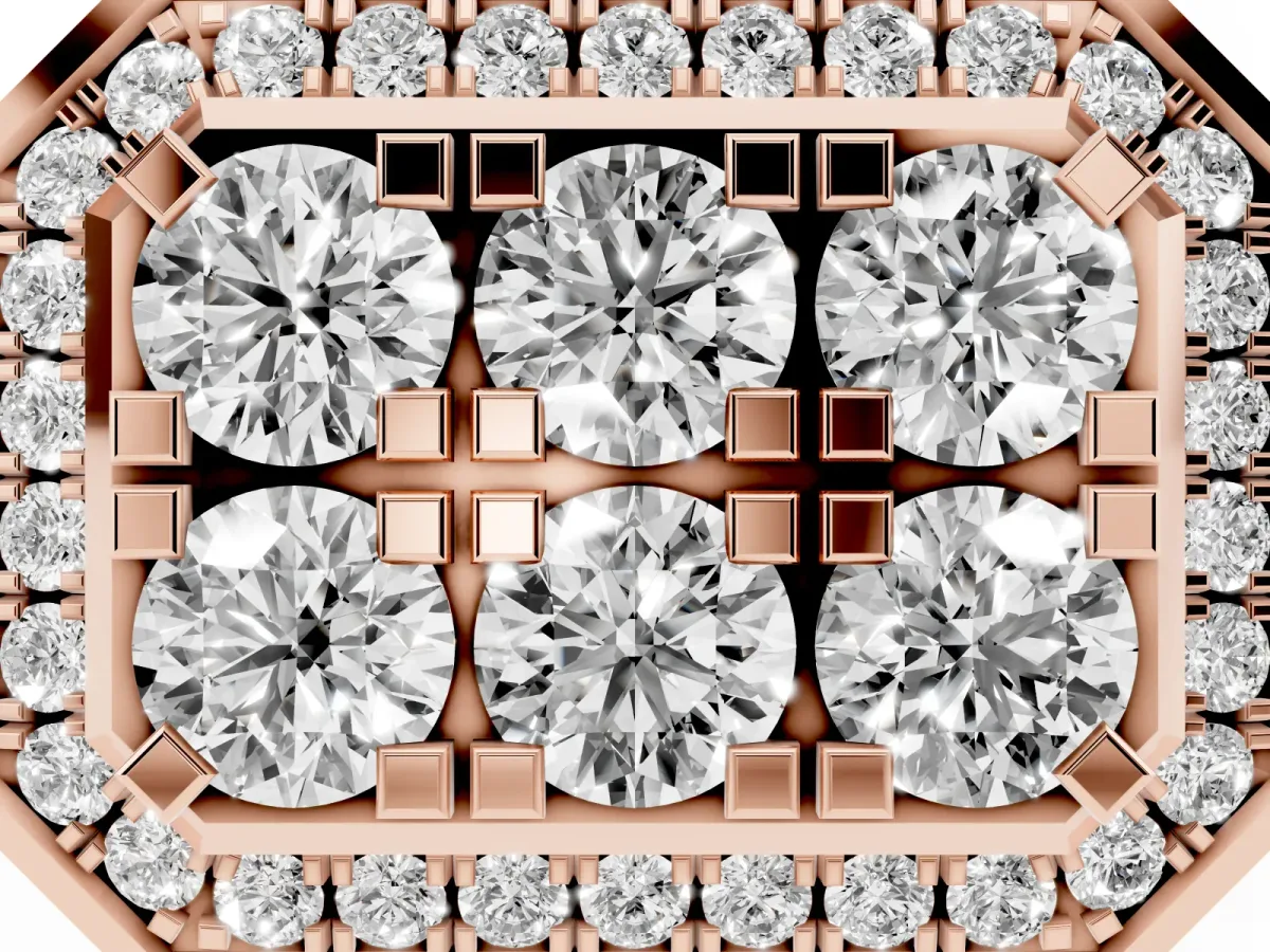 Round Diamond Cluster Halo Mens Ring Rose gold