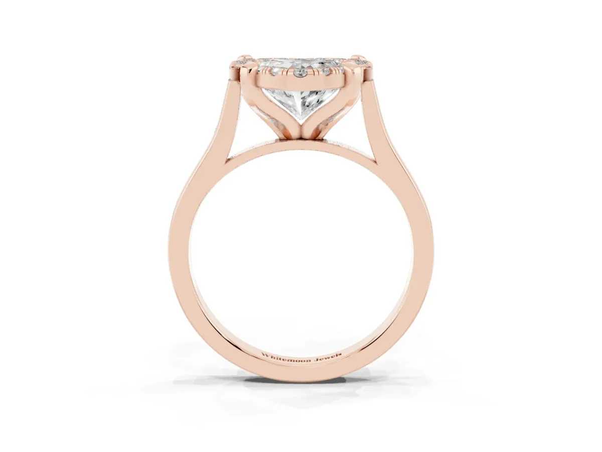 Heart Cut Diamond Cluster Halo Solitaire with Four-Prong Setting Rose gold