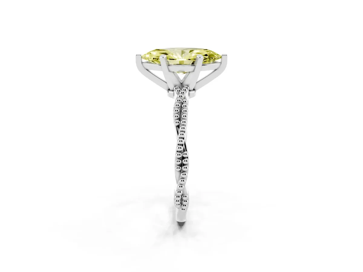 Fancy Yellow Marquise Cut Solitaire Twisted Band with Bead Prong Setting Silver