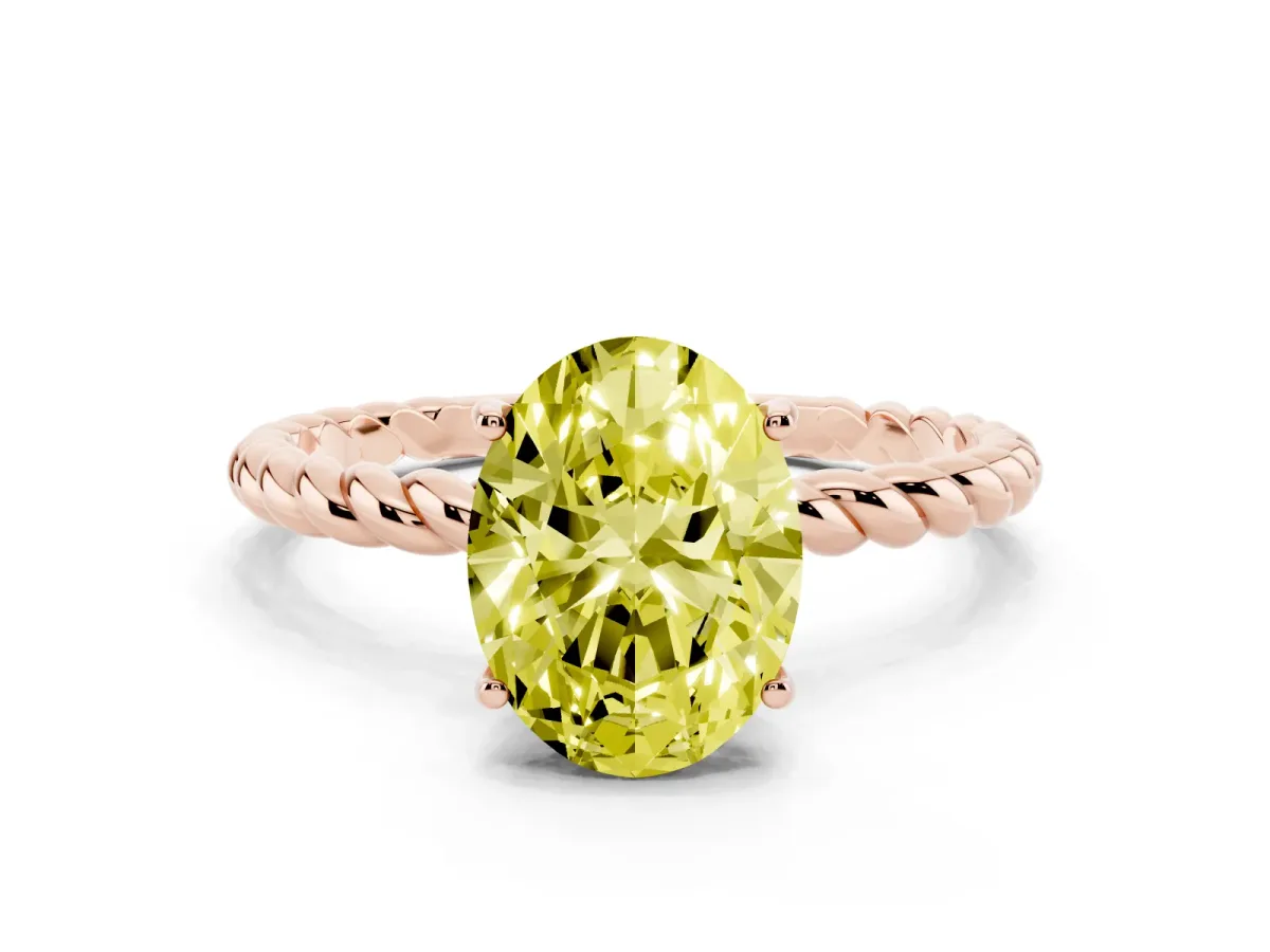 Fancy Yellow Oval Cut Solitaire Twist Band Ring with Four-Prong Setting Rose gold