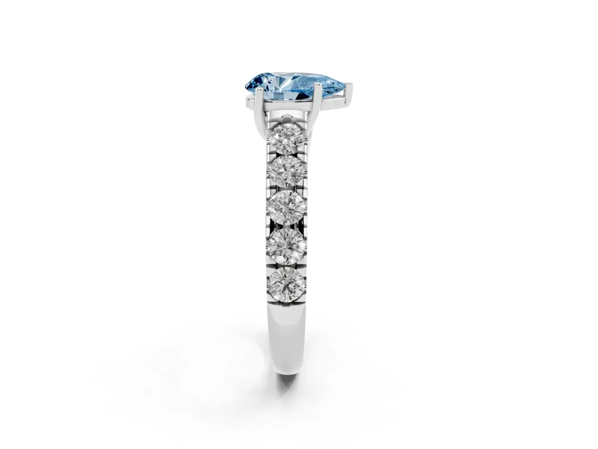 Fancy Blue Pear Cut Cut Diamond Solitaire Ring with Micro Pave Band and Prong Setting Silver