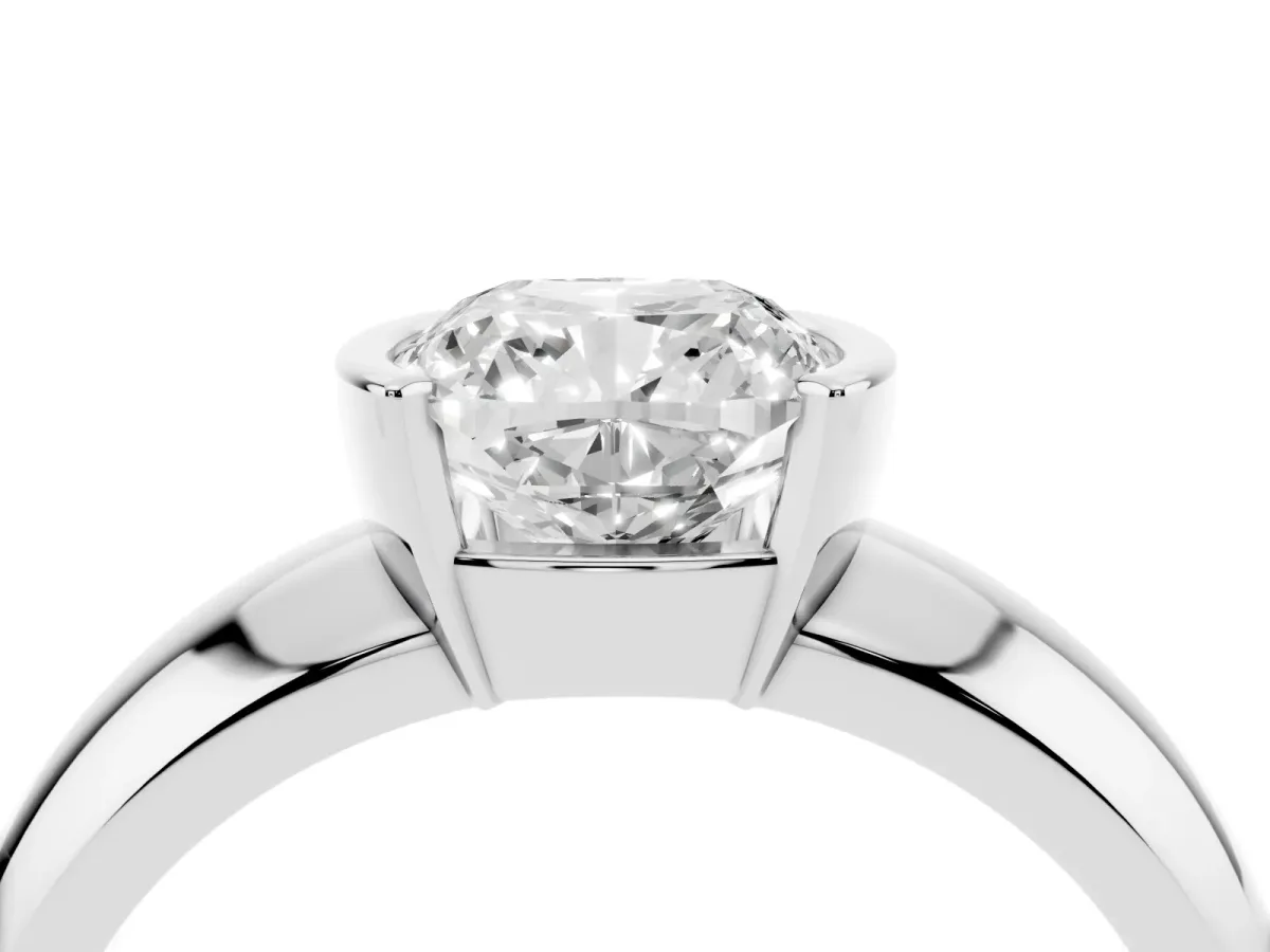Cushion Cut Solitaire Tension Set Diamond Ring with Wide Band Platinum