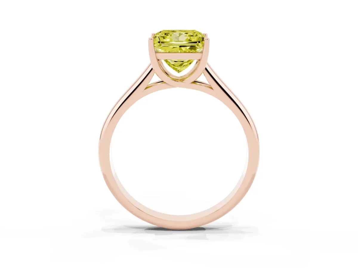 Fancy Yellow Princess Cut Solitaire Engagement Ring with Tapered Band and Four-Prong Setting Rose gold