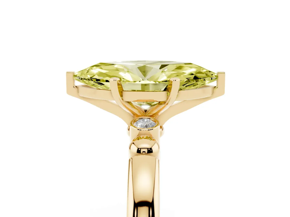 Fancy Yellow Marquise Cut Solitaire Beaded Band with Four-Prong Setting Yellow gold