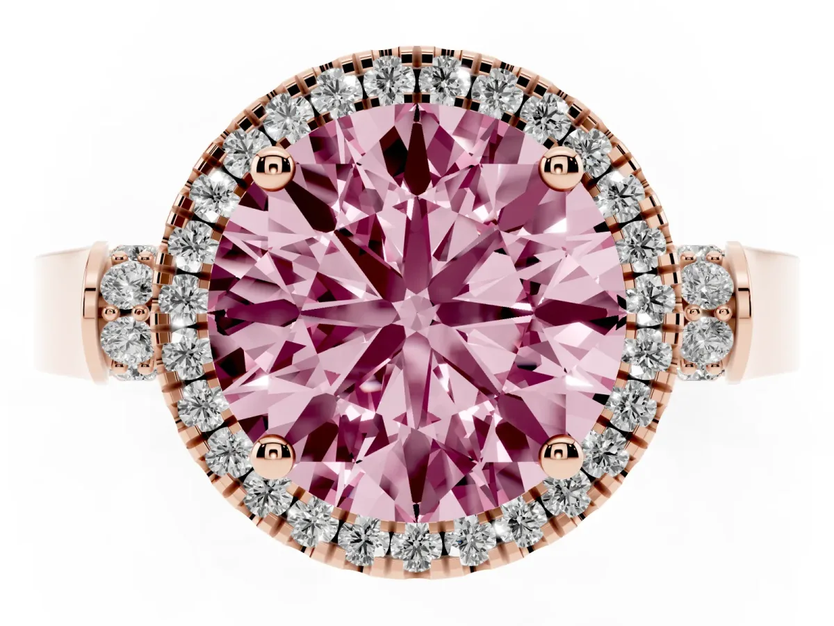 Fancy Pink Round Cut Halo Pave Split Shank Prong Setting Ring Rose gold