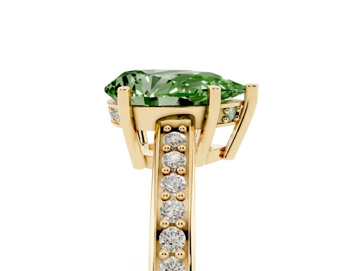 Fancy Green Pear Cut Solitaire Pavé Band Prong Setting Ring Yellow gold