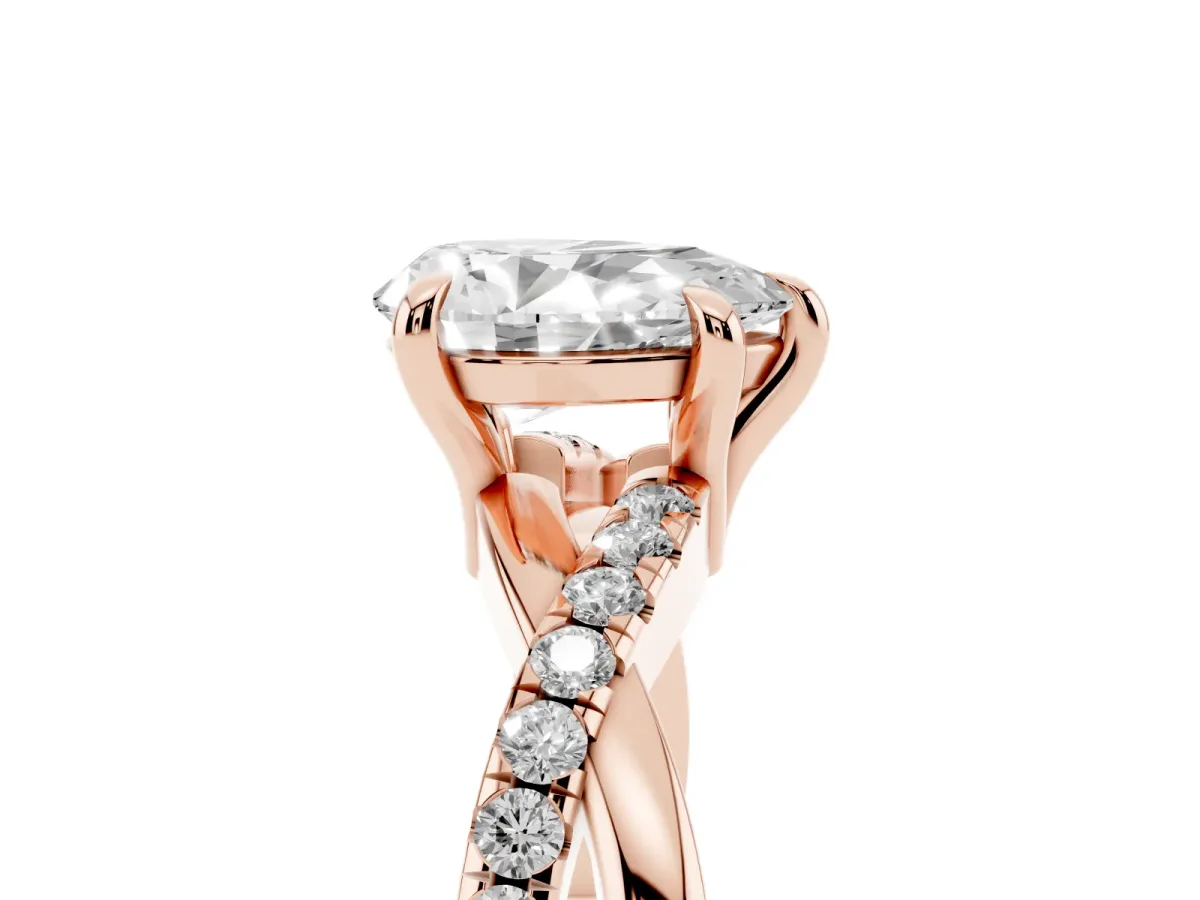 Pear Cut Cut Diamond Twist Band Solitaire with Prong Setting Rose gold