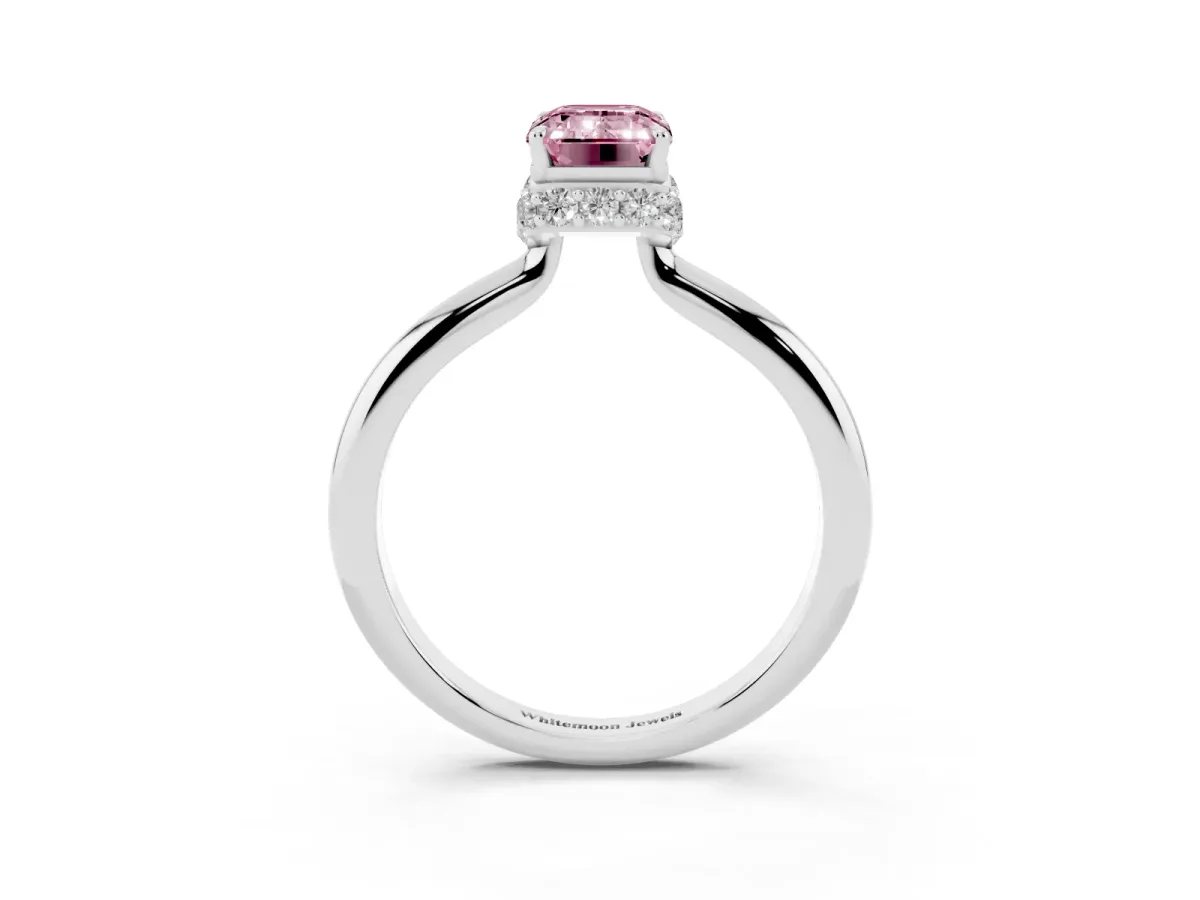 Fancy Pink Emerald Cut Brilliant Solitaire Engagement Ring with Six-Prong Setting and Classic Band White gold