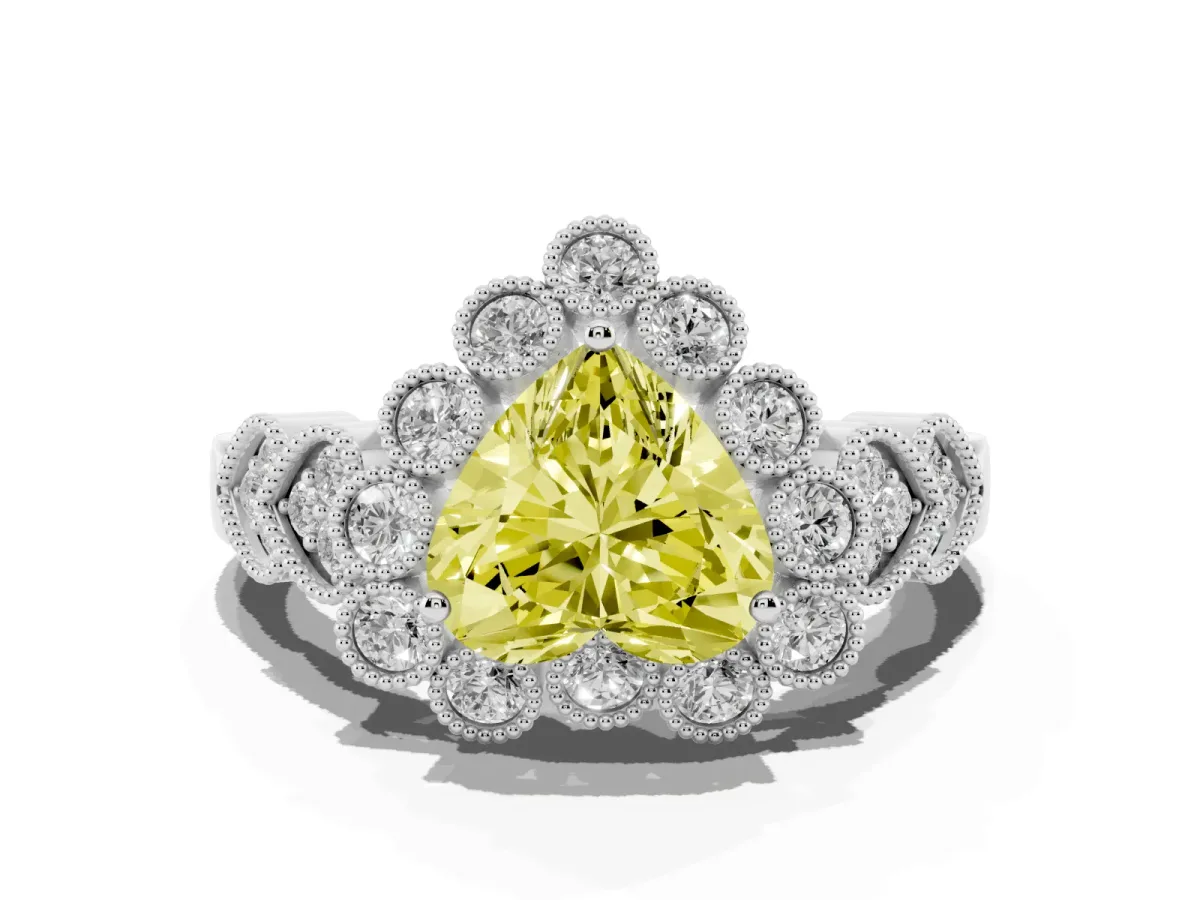 Fancy Yellow Heart Cut Brilliant Milgrain Pave Heart Band Solitaire Ring Platinum