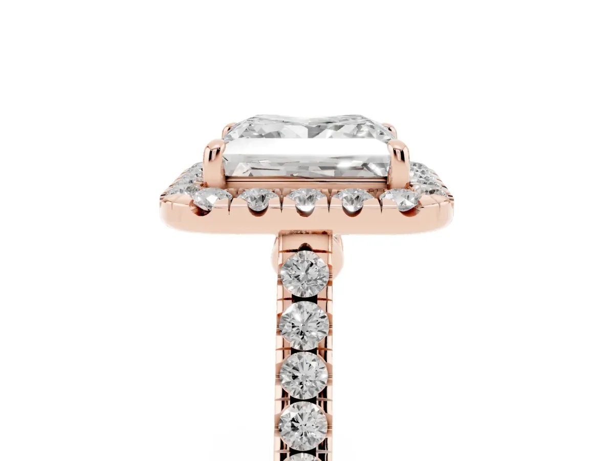Princess Cut Halo Pave Diamond Engagement Ring with Four-Prong Setting Rose gold