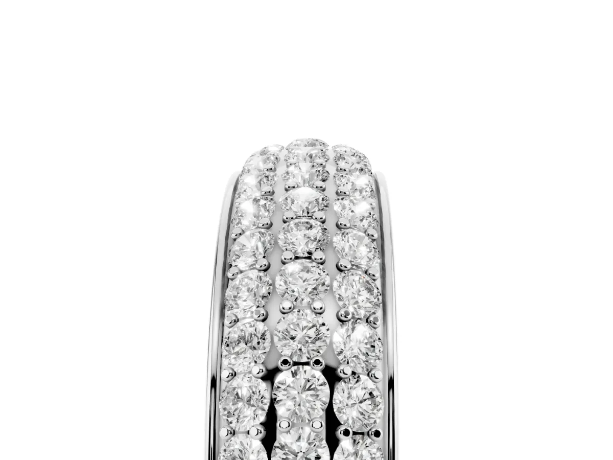 Three-Row Round Diamond Eternity Band with Shared Prong Setting Silver