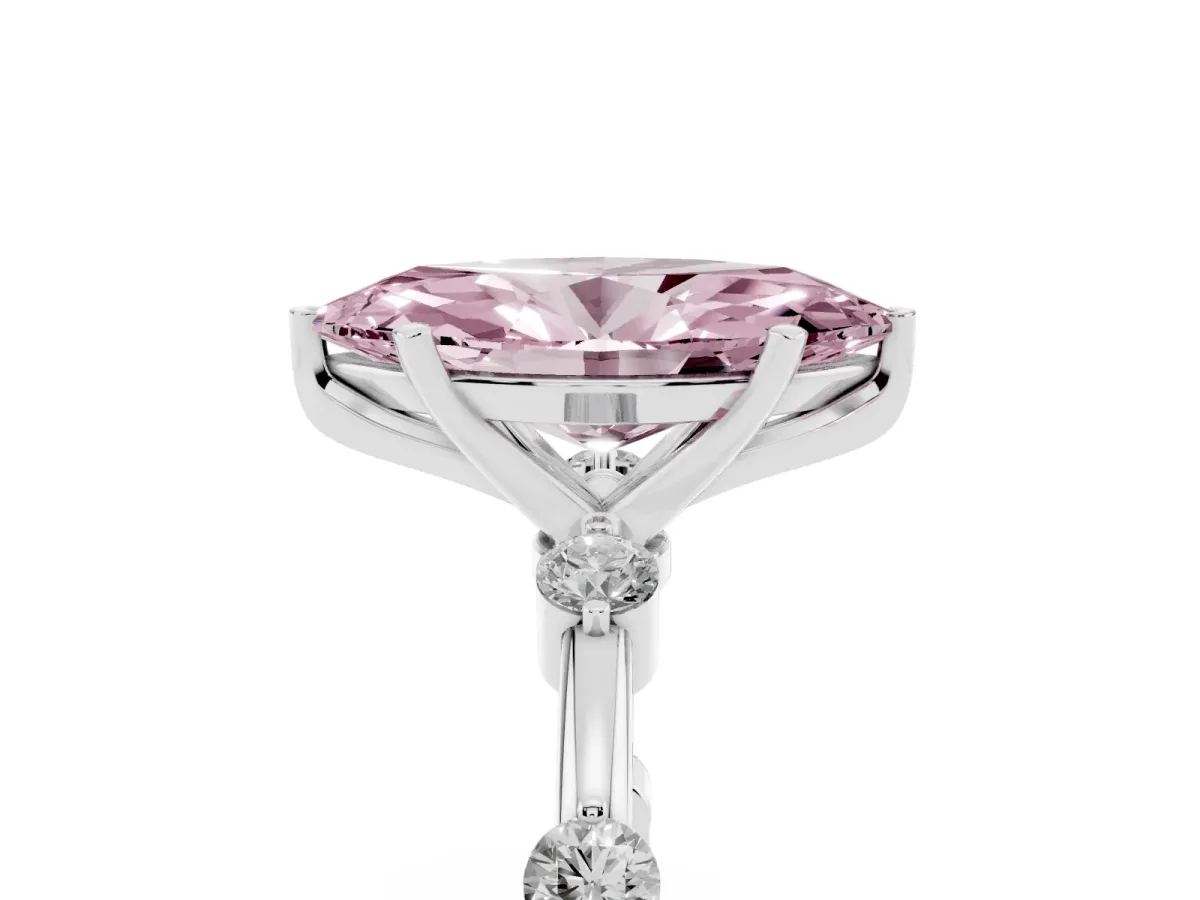 Fancy Pink Marquise Cut Solitaire Diamond Ring with Bezel Set Side Stones and Prong Setting Silver