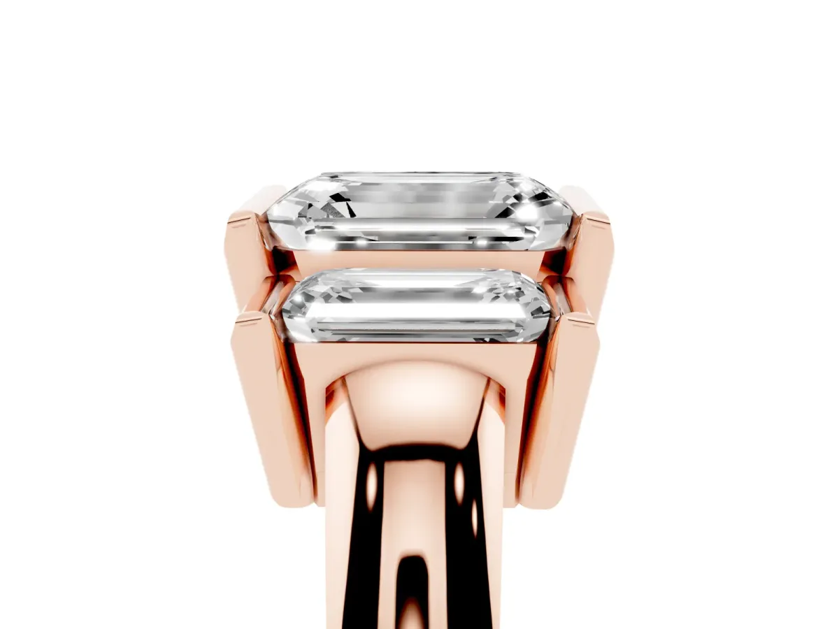 Three Stone Emerald Cut Cut Channel Set Diamond Ring Rose gold