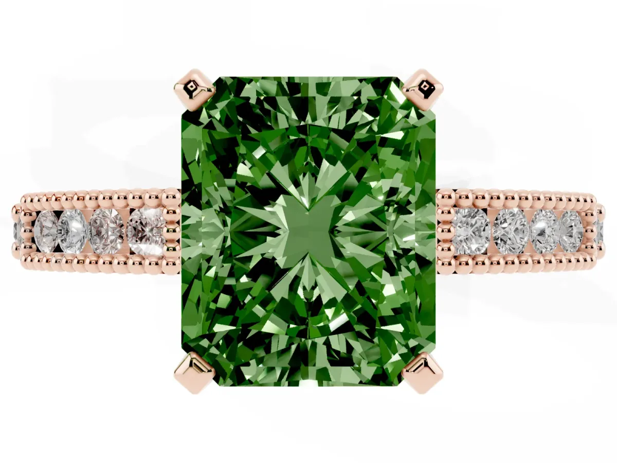 Fancy Green Radiant Cut Solitaire with Pavé Band and Four-Prong Setting Rose gold