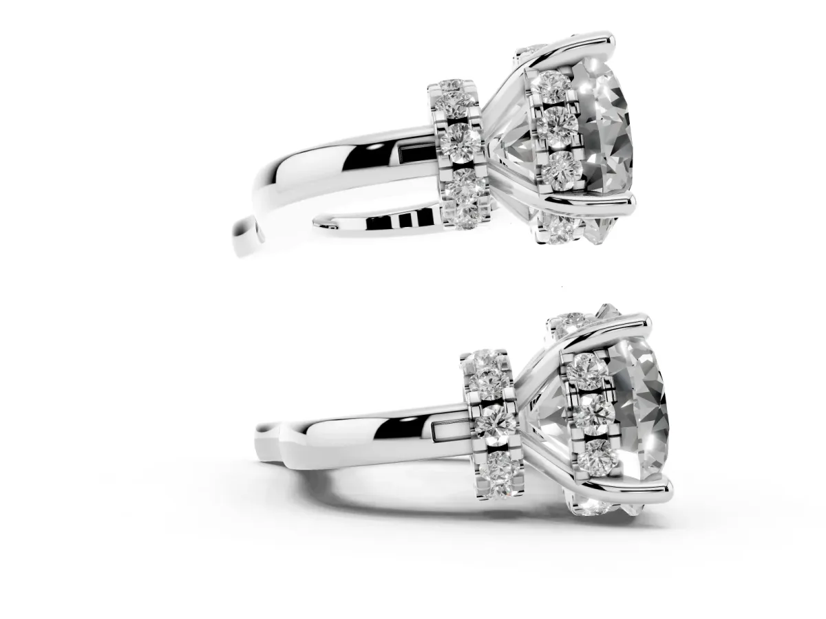 Round Diamond Hidden Halo Drop Earrings Silver