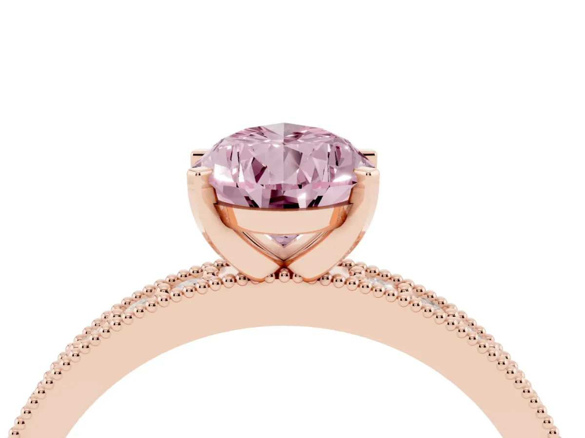 Fancy Pink Pear Cut Diamond Milgrain Pavé Engagement Ring with Four-Prong Setting Rose gold