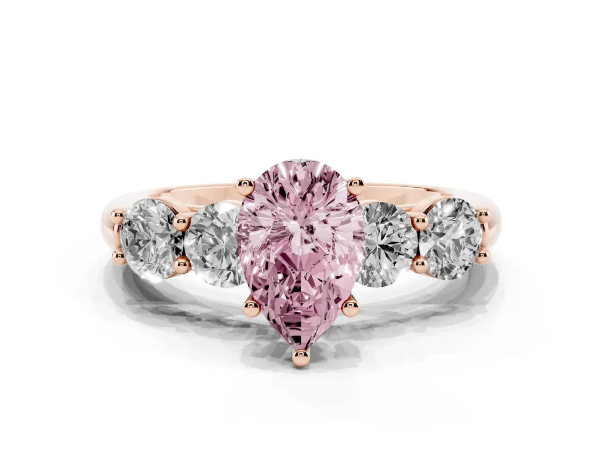 Fancy Pink Pear Cut Cut Five-Stone Prong Set Diamond Ring with Classic Band Rose gold