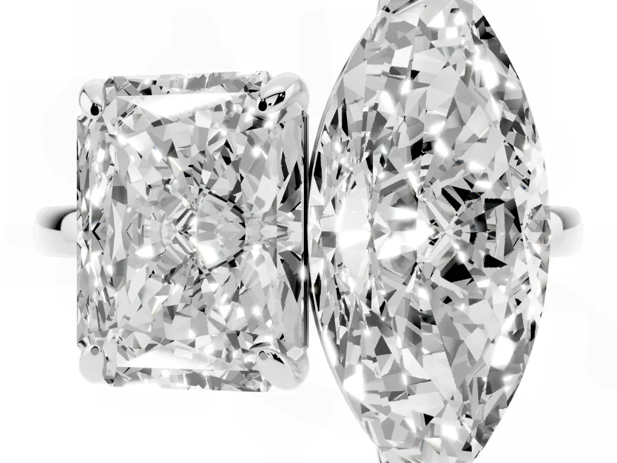 Radiant and Marquise Toi Moi Ring with Prong Setting and Plain Band Silver