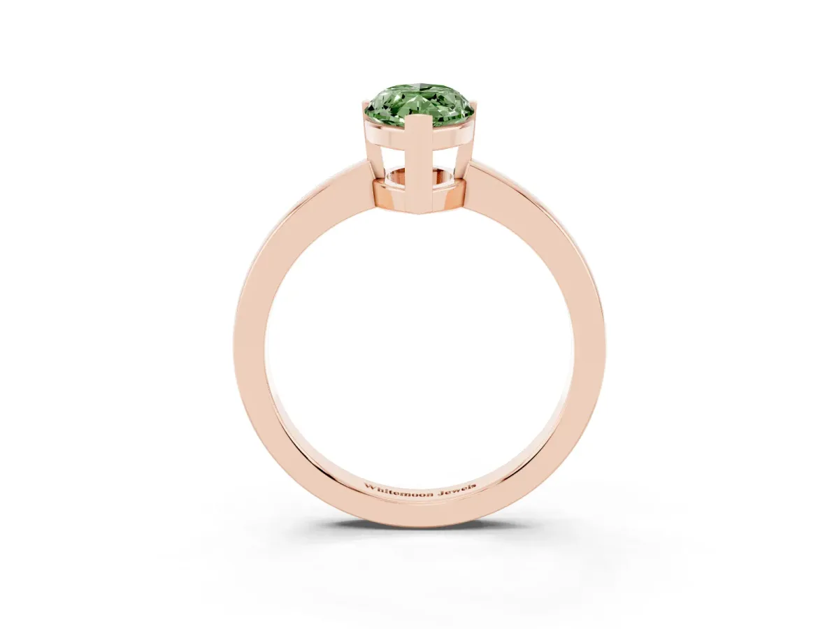 Fancy Green Marquise Cut Cut Solitaire Ring with Four-Prong Setting and Classic Band Rose gold