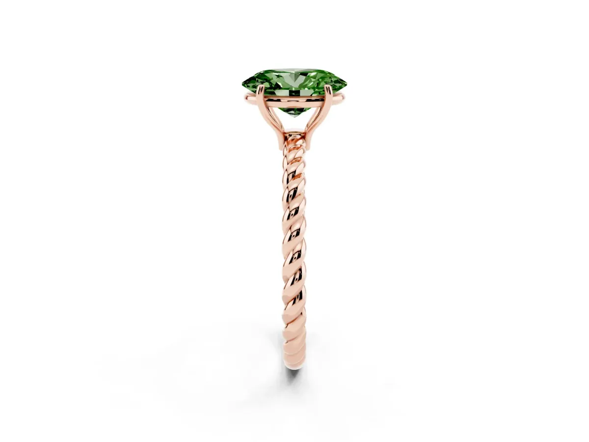 Fancy Green Oval Cut Solitaire Twisted Band 4-Prong Ring Rose gold